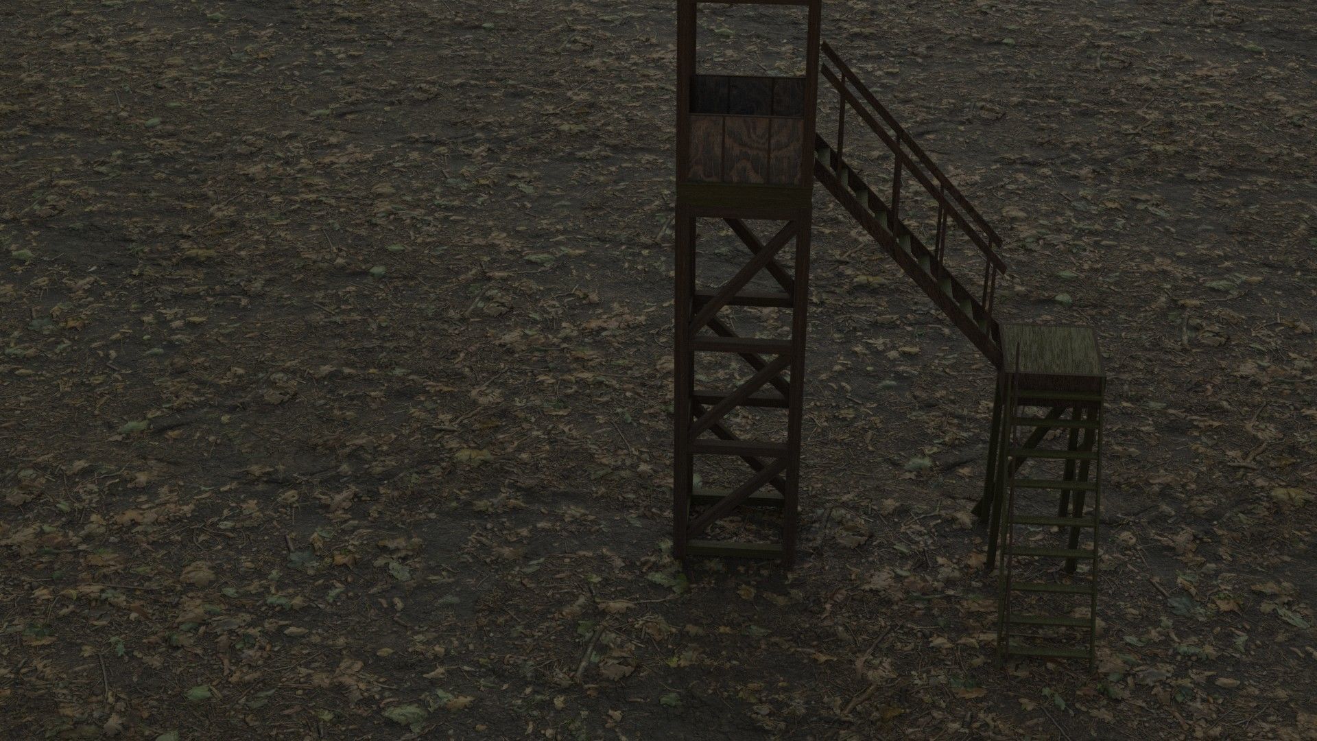 3d tower model guard in middle of field Low-poly 3D model_9