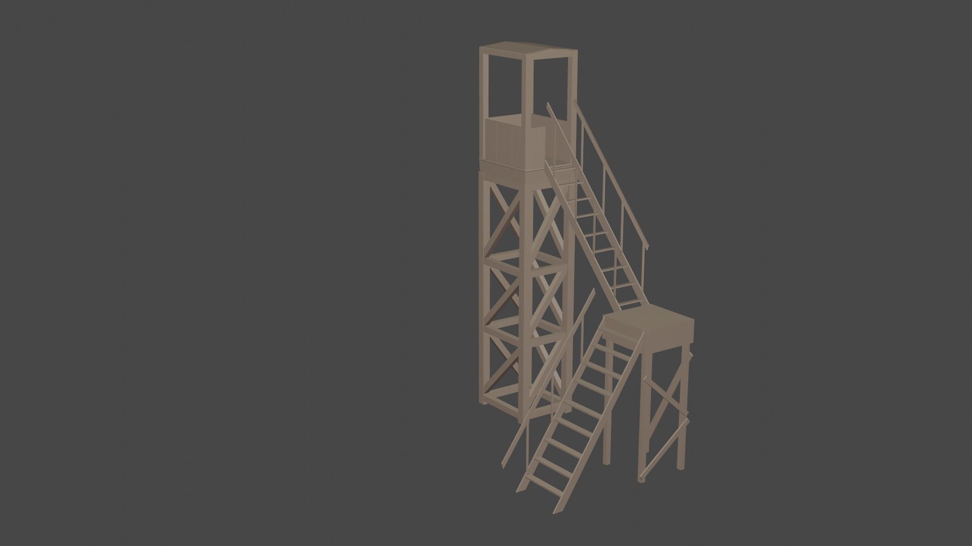 3d tower model guard in middle of field Low-poly 3D model_11