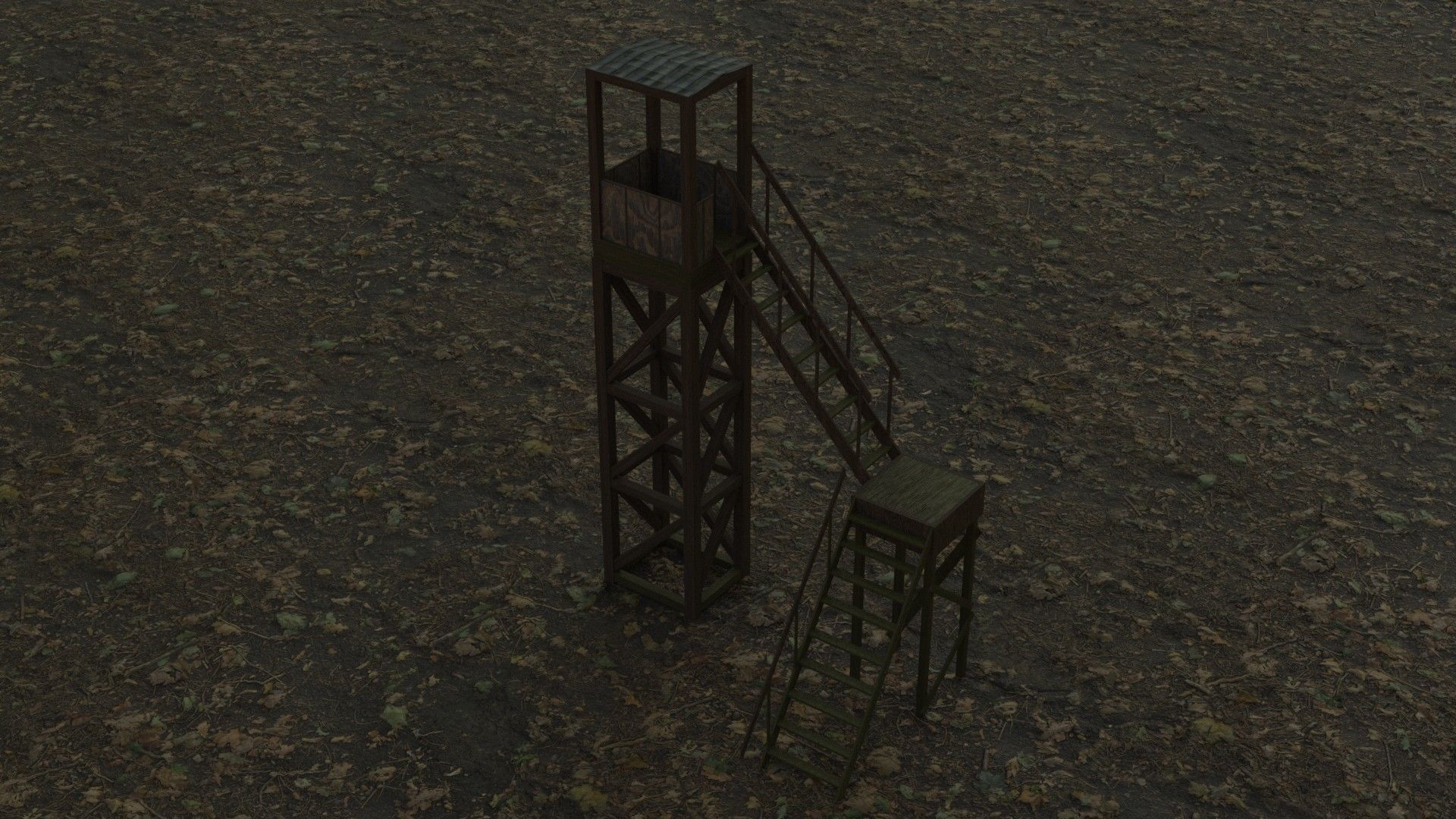 3d tower model guard in middle of field Low-poly 3D model_8