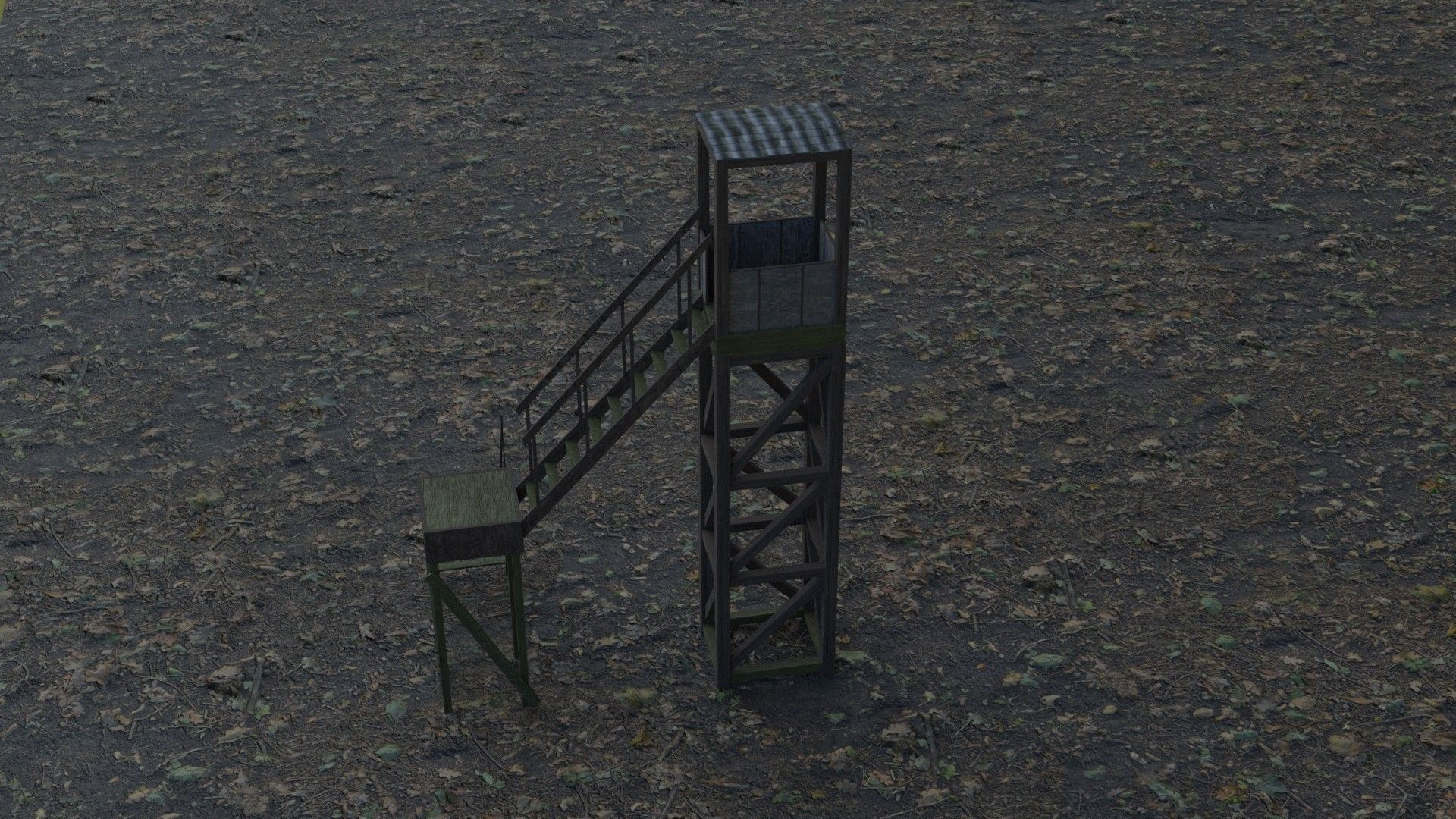 3d tower model guard in middle of field Low-poly 3D model_3