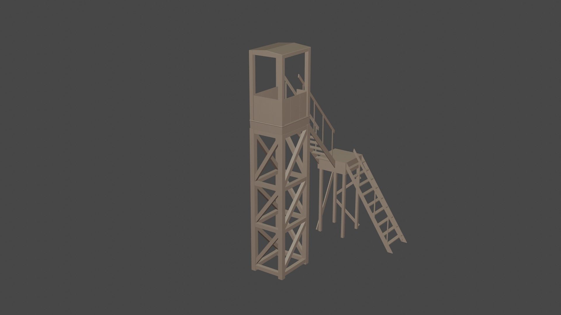 3d tower model guard in middle of field Low-poly 3D model_12
