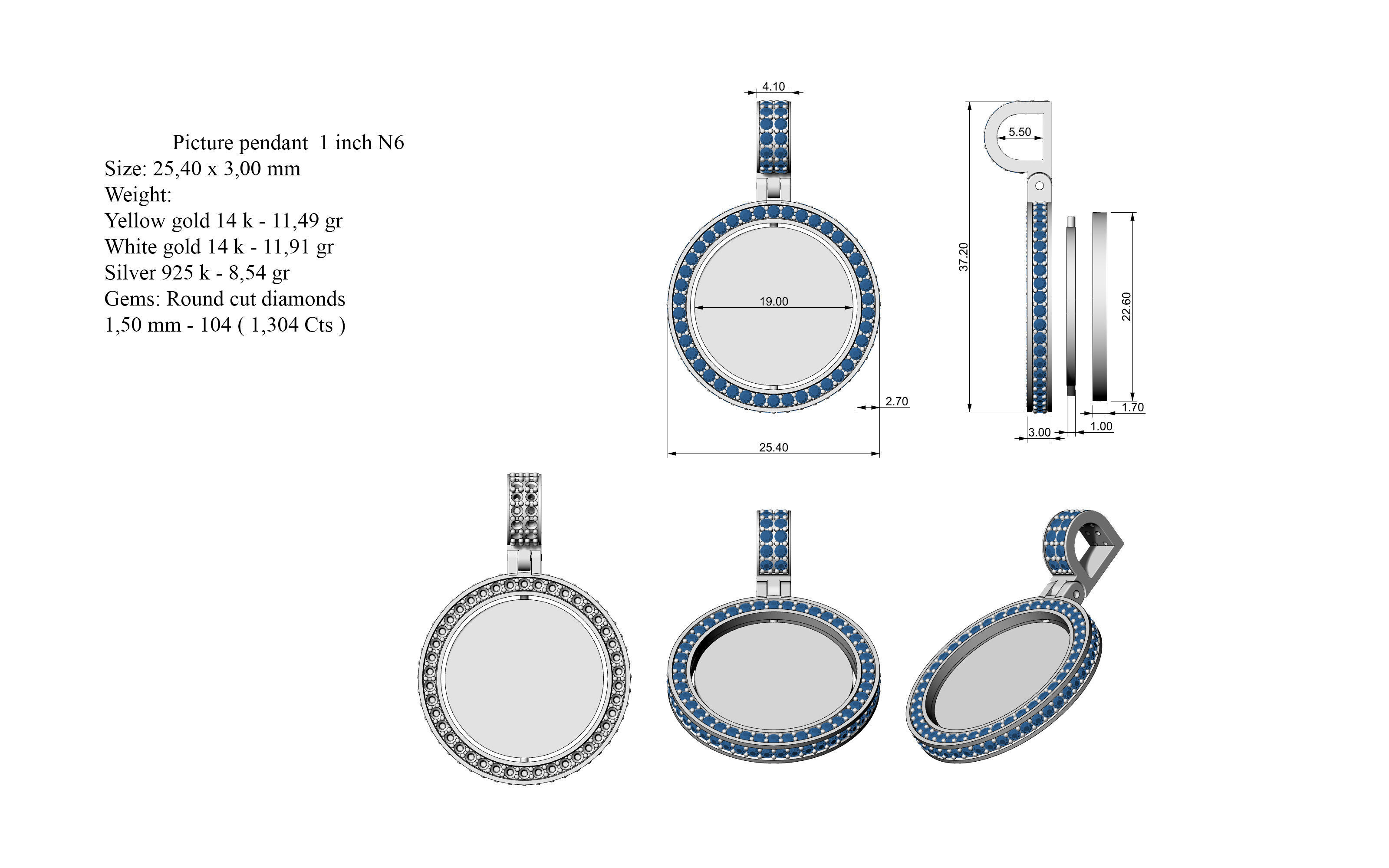 Picture pendant 1-2 inch N6 3D print model_9