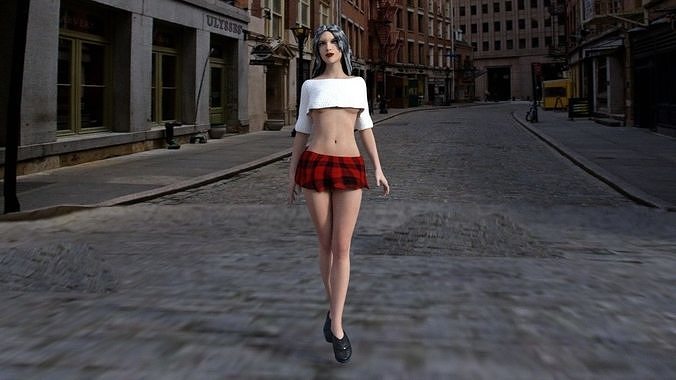 realistic sexy girl with built-in skeleton for animation Low-poly 3D model