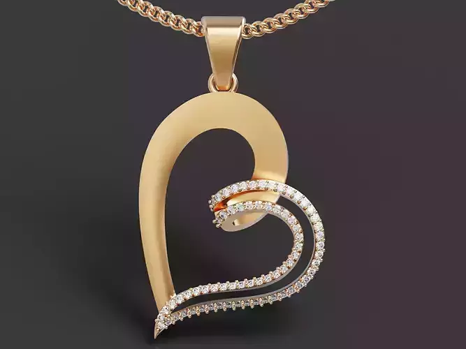 fashion heart pendant  gold silver printable jewelry 3D model