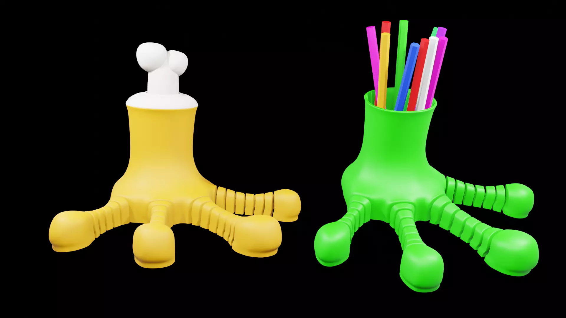 Frog Foot PENCIL HOLDER Flexible print 3d - blender 3d Free 3D print model_0