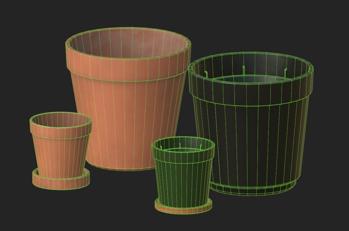 Flowerpots Low-poly 3D model_6
