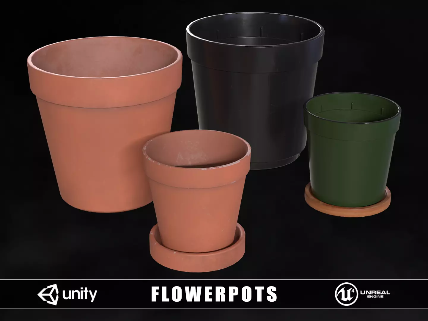 Flowerpots Low-poly 3D model_0