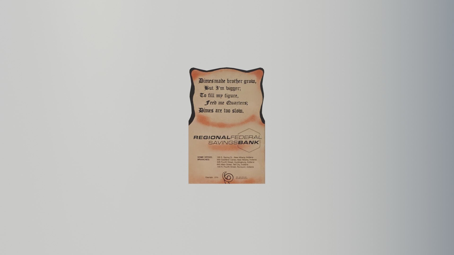 1954 Regional Federal Savings Bank Pig Quarter Saver 3D model_2