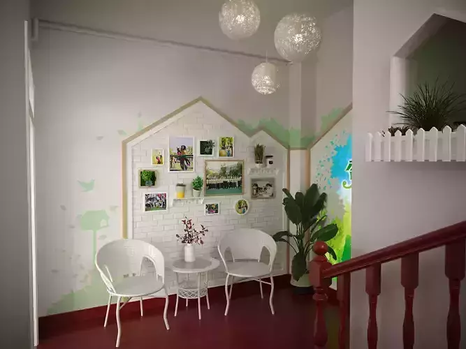 Stair section reading area corner theme wall