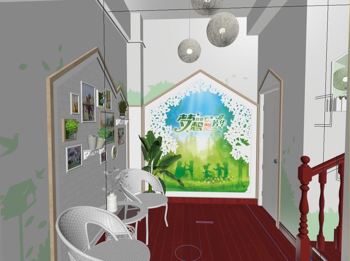 Stair section reading area corner theme wall 3D model_3