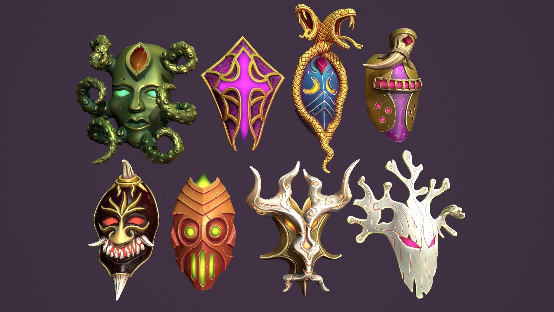 Fantasy masks Low-poly 3D model_4