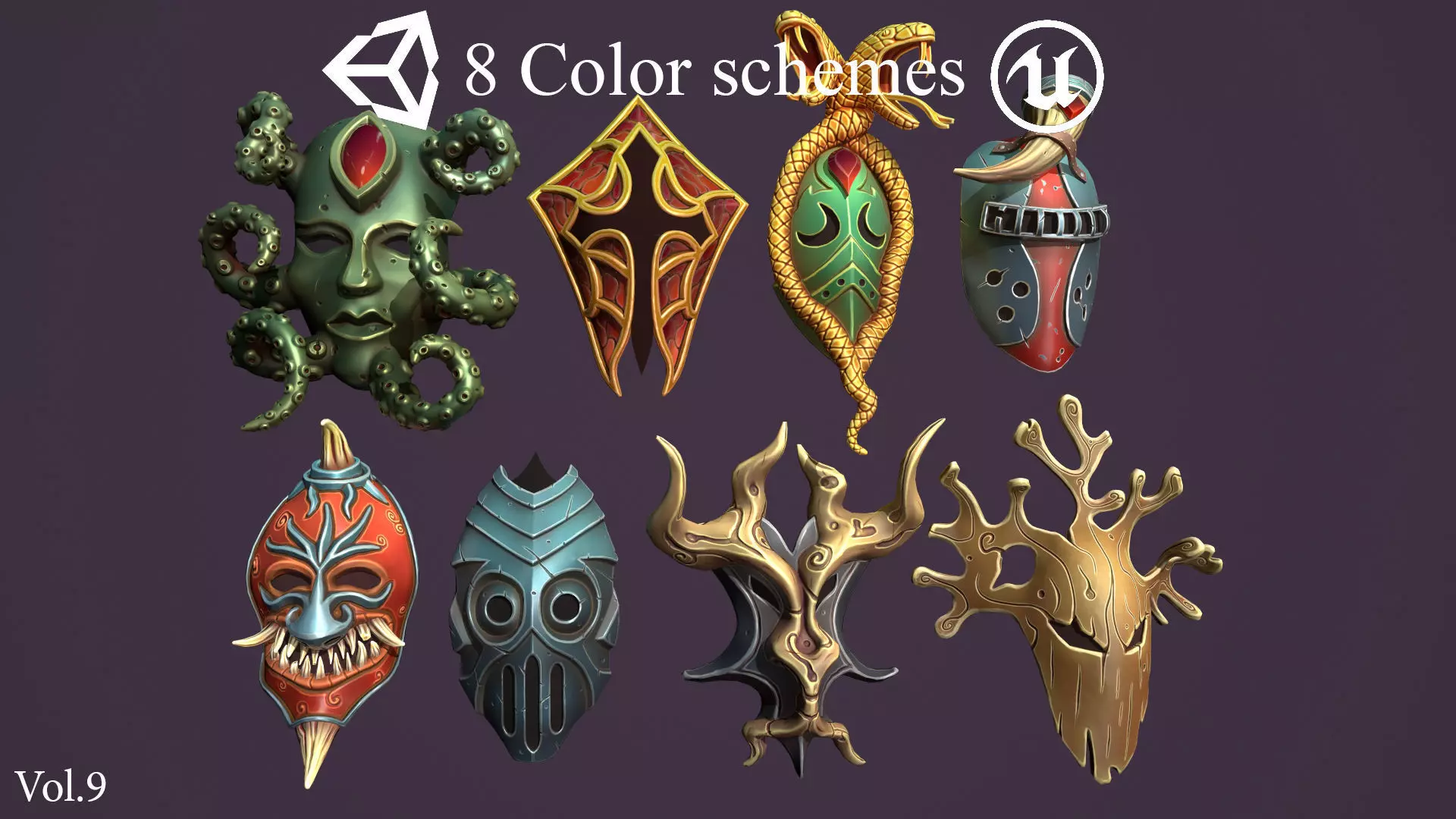 Fantasy masks Low-poly 3D model_0