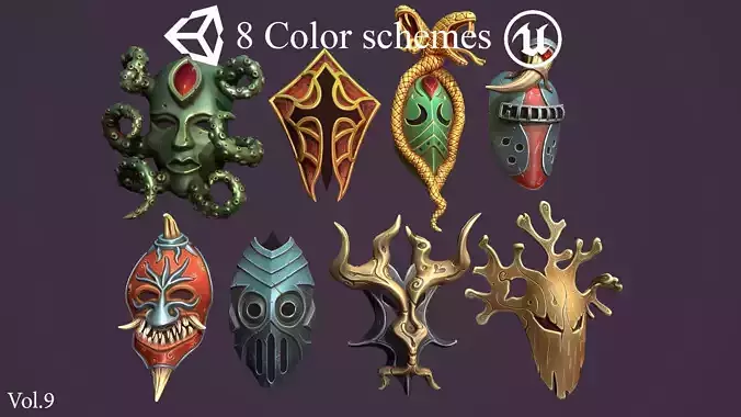 Fantasy masks Low-poly 3D model