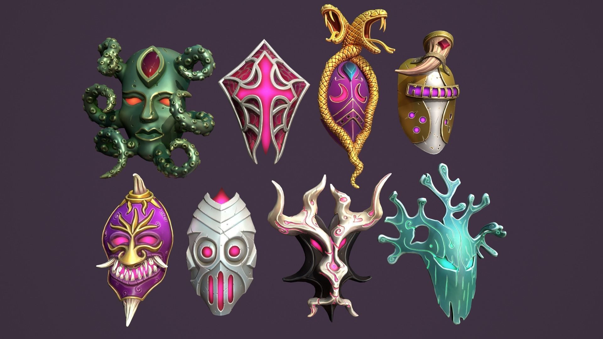 Fantasy masks Low-poly 3D model_5