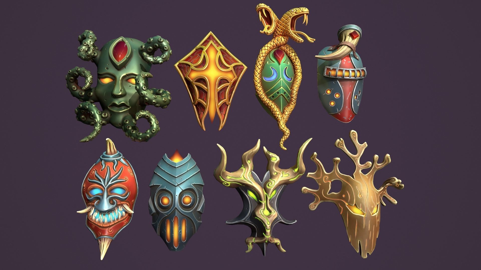 Fantasy masks Low-poly 3D model_1