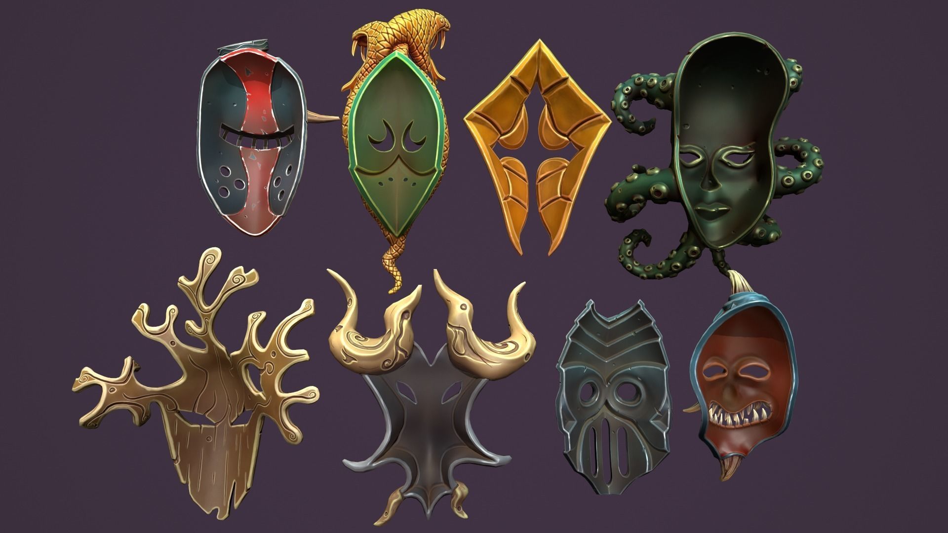 Fantasy masks Low-poly 3D model_9