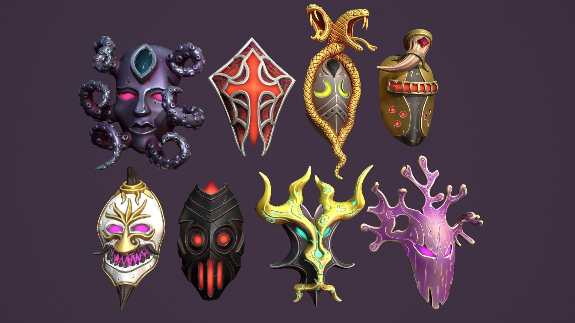 Fantasy masks Low-poly 3D model_6