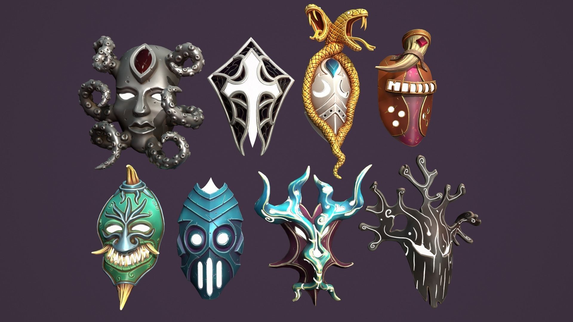 Fantasy masks Low-poly 3D model_8
