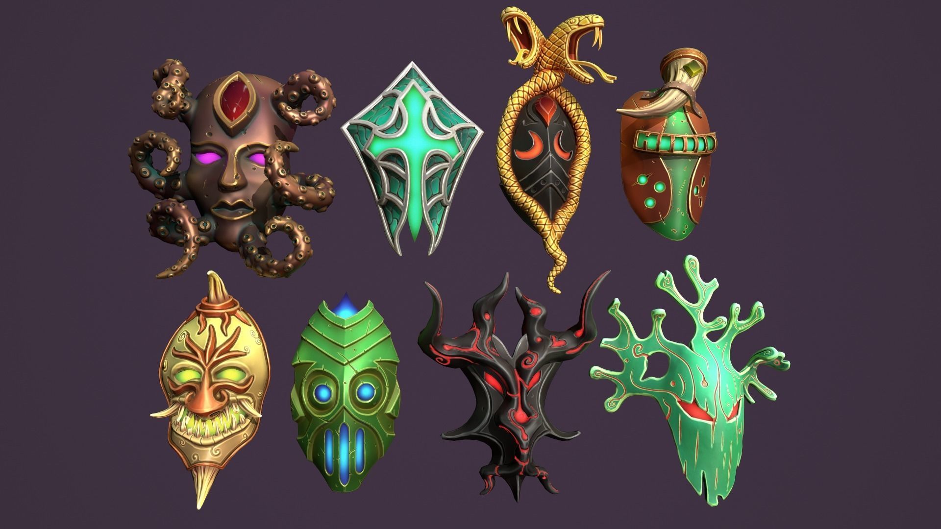 Fantasy masks Low-poly 3D model_7