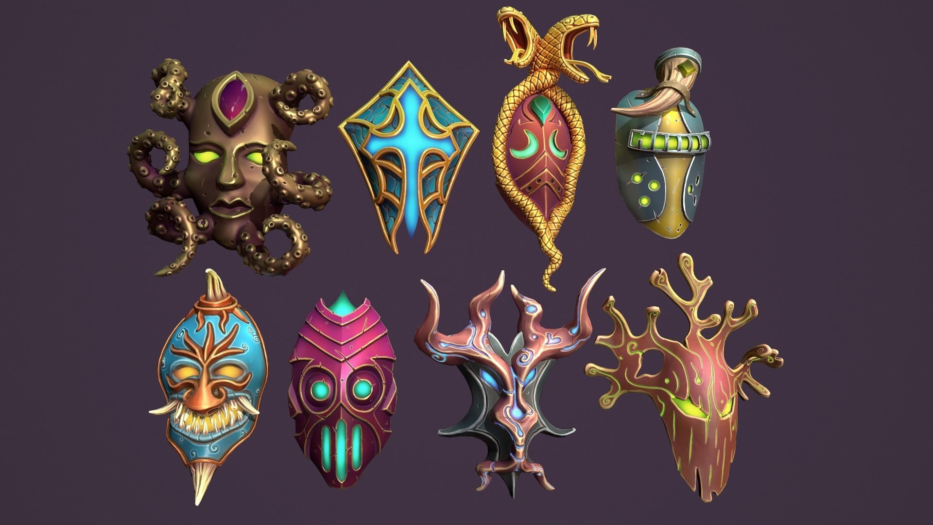 Fantasy masks Low-poly 3D model_2
