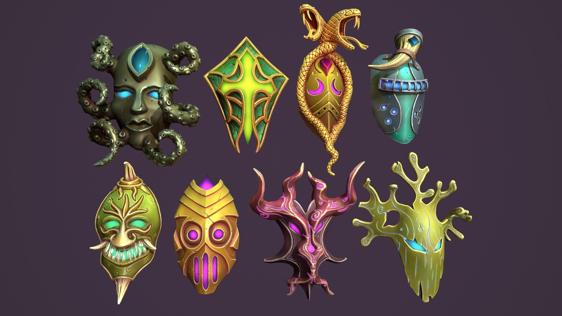 Fantasy masks Low-poly 3D model_3
