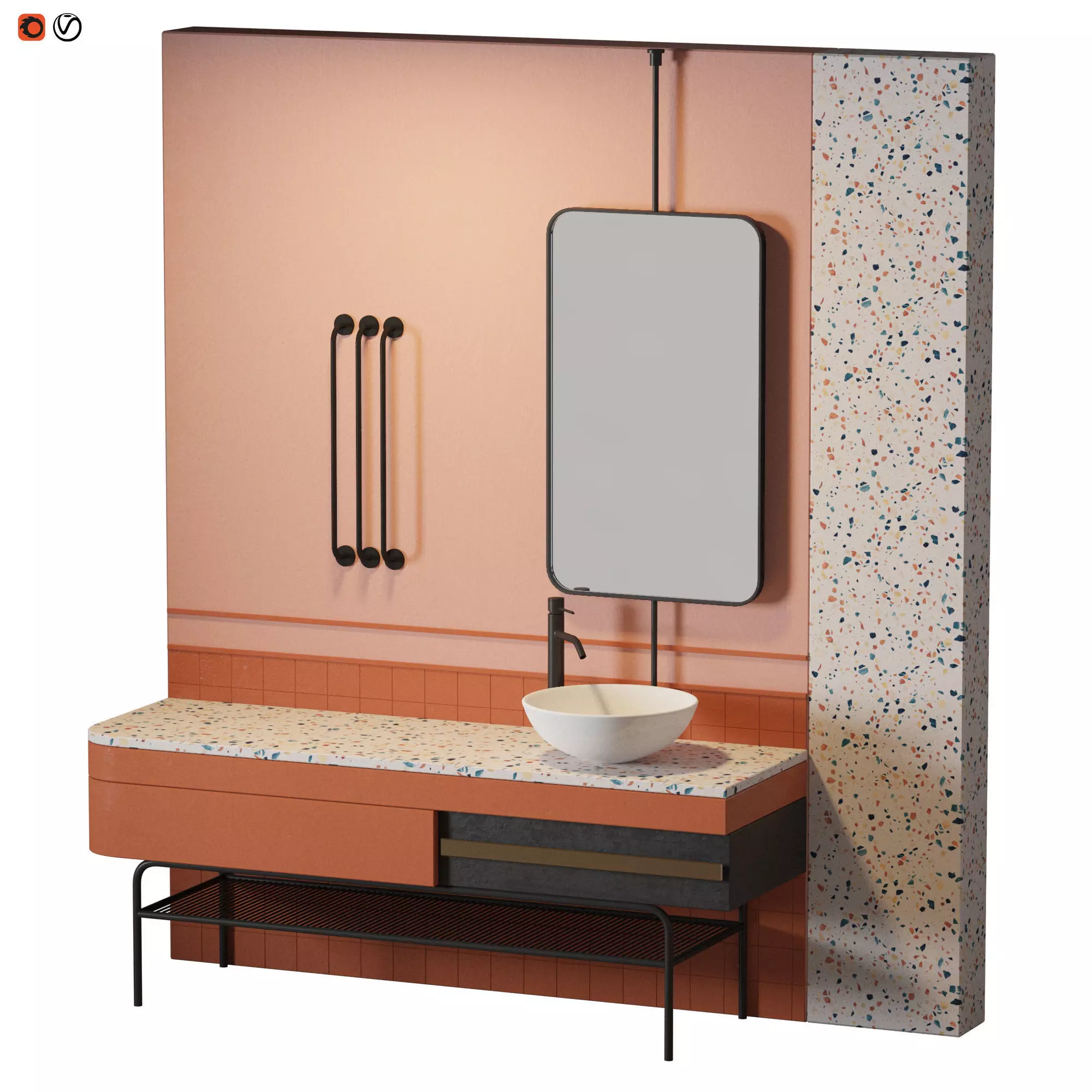 Terrazzo Orange Bathroom 3D model_0