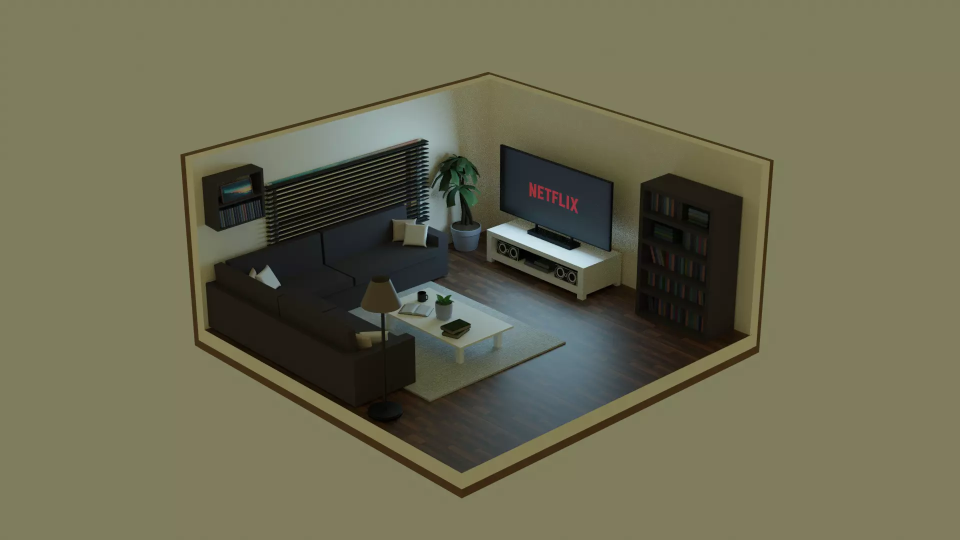 Isometric Living Room Free low-poly 3D model