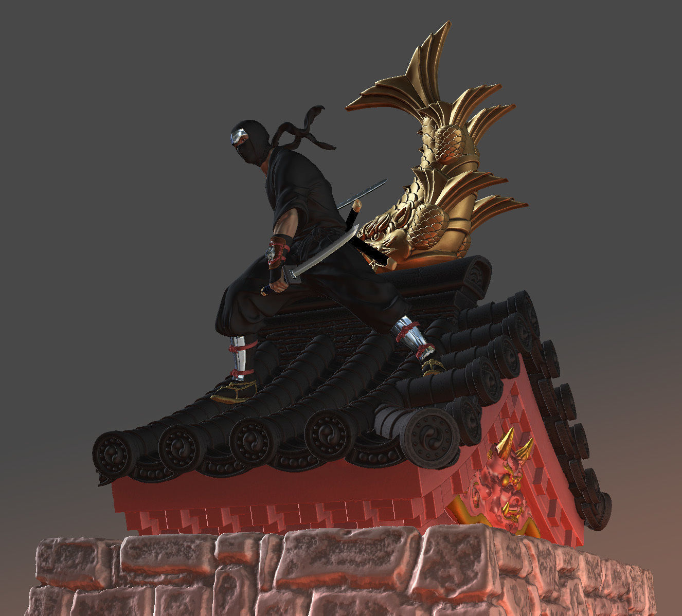 Shinobi on rooftop  3D print model 3D print model_2