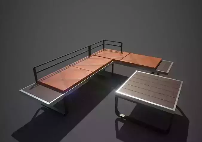 SOFA SET WOOD AND METEL 3D MODEL