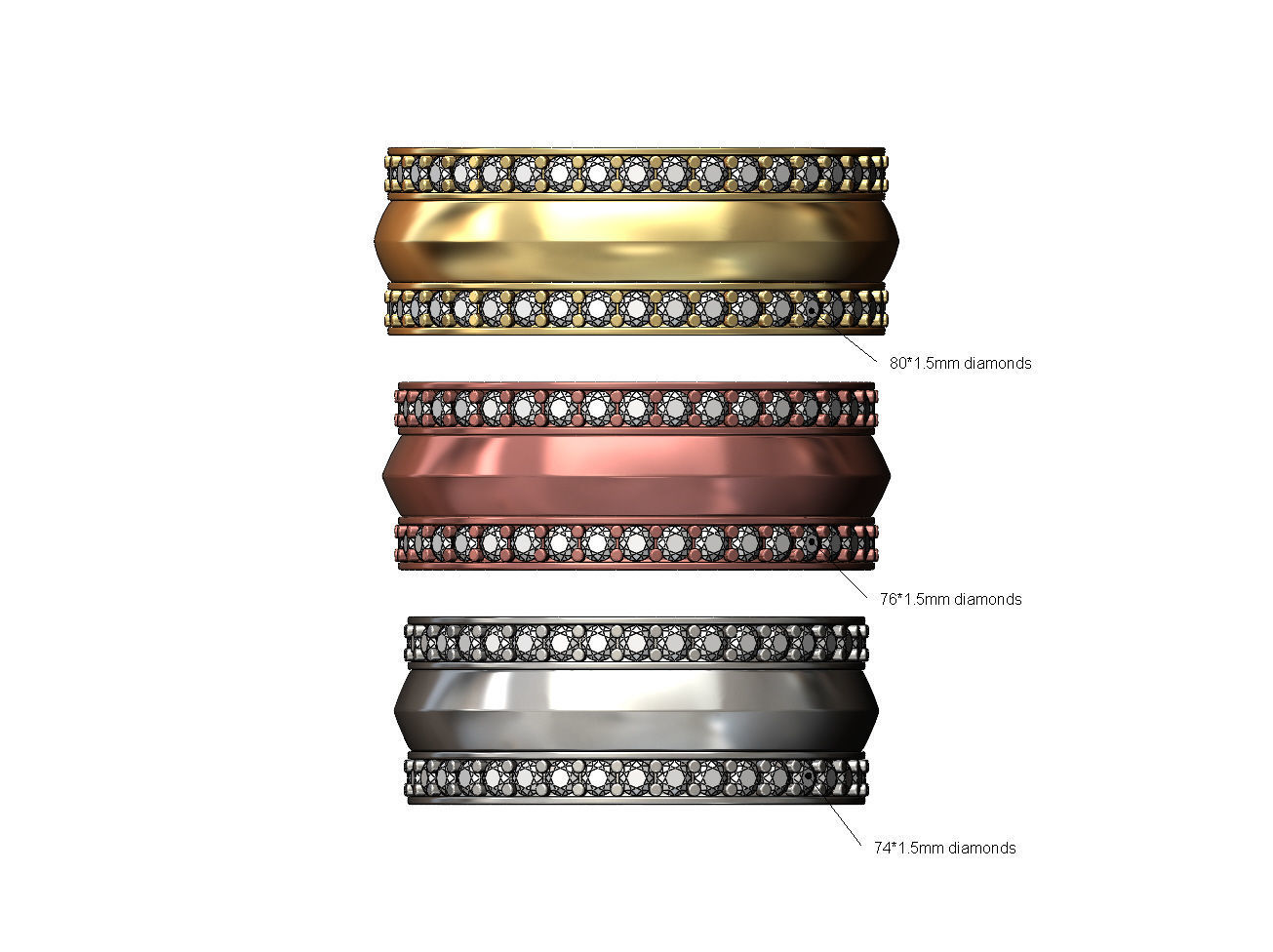 Diamond conical motif ring US sizes 6 7 8  3D print model_2