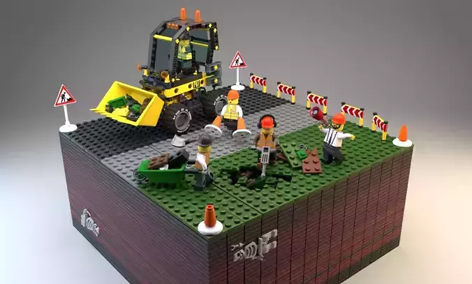 Lego Construction Worker Figures with dozer and bonus 3D model