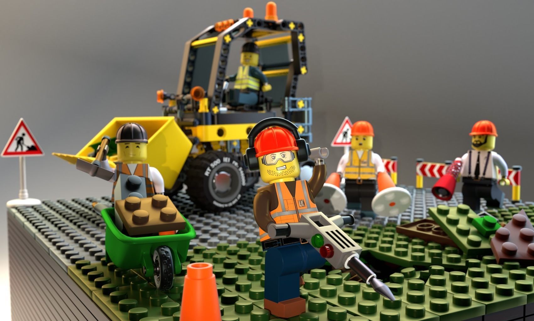 Lego Construction Worker Figures with dozer and bonus 3D model_6