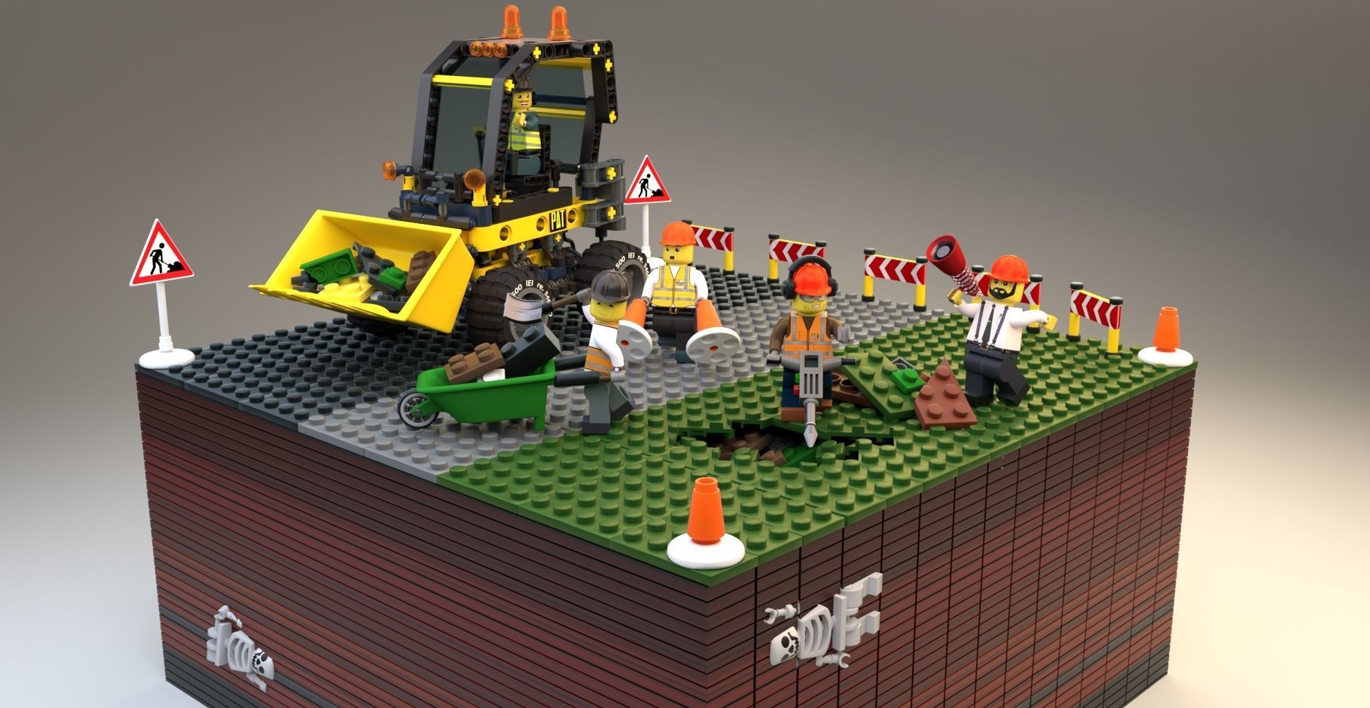 Lego Construction Worker Figures with dozer and bonus 3D model_5