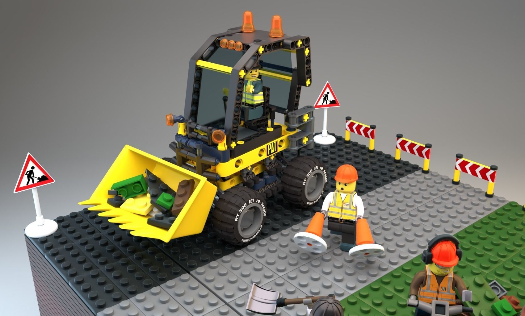 Lego Construction Worker Figures with dozer and bonus 3D model_4