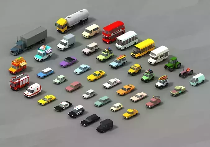Cartoon vehicle pack with interior  3D model Low-poly 