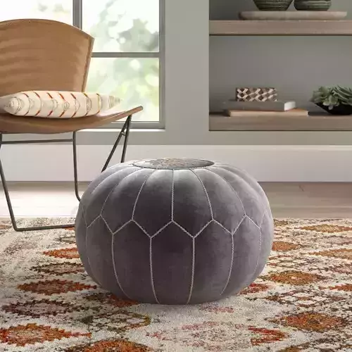 Bedias 21 Wide Velvet Round Pouf Ottoman