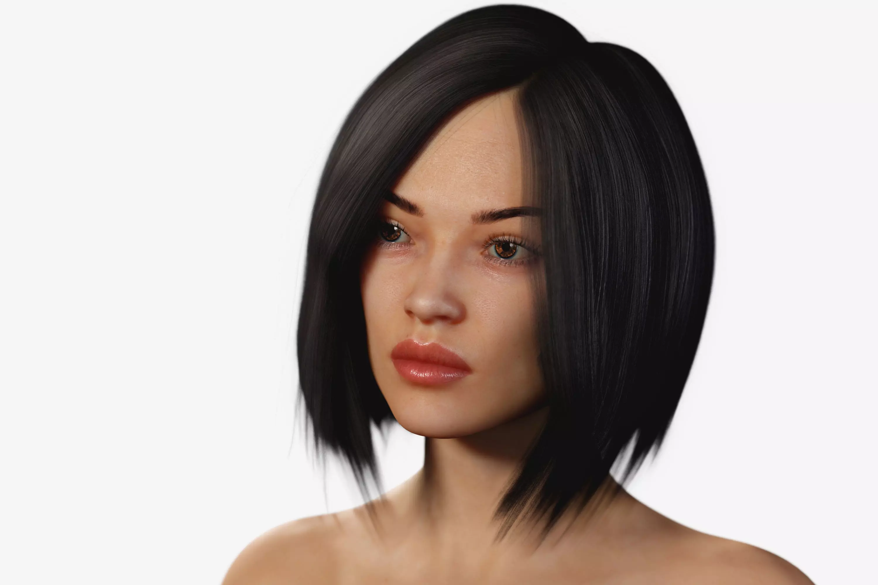 Naked Asian Woman Rigged Low-poly 3D model_0