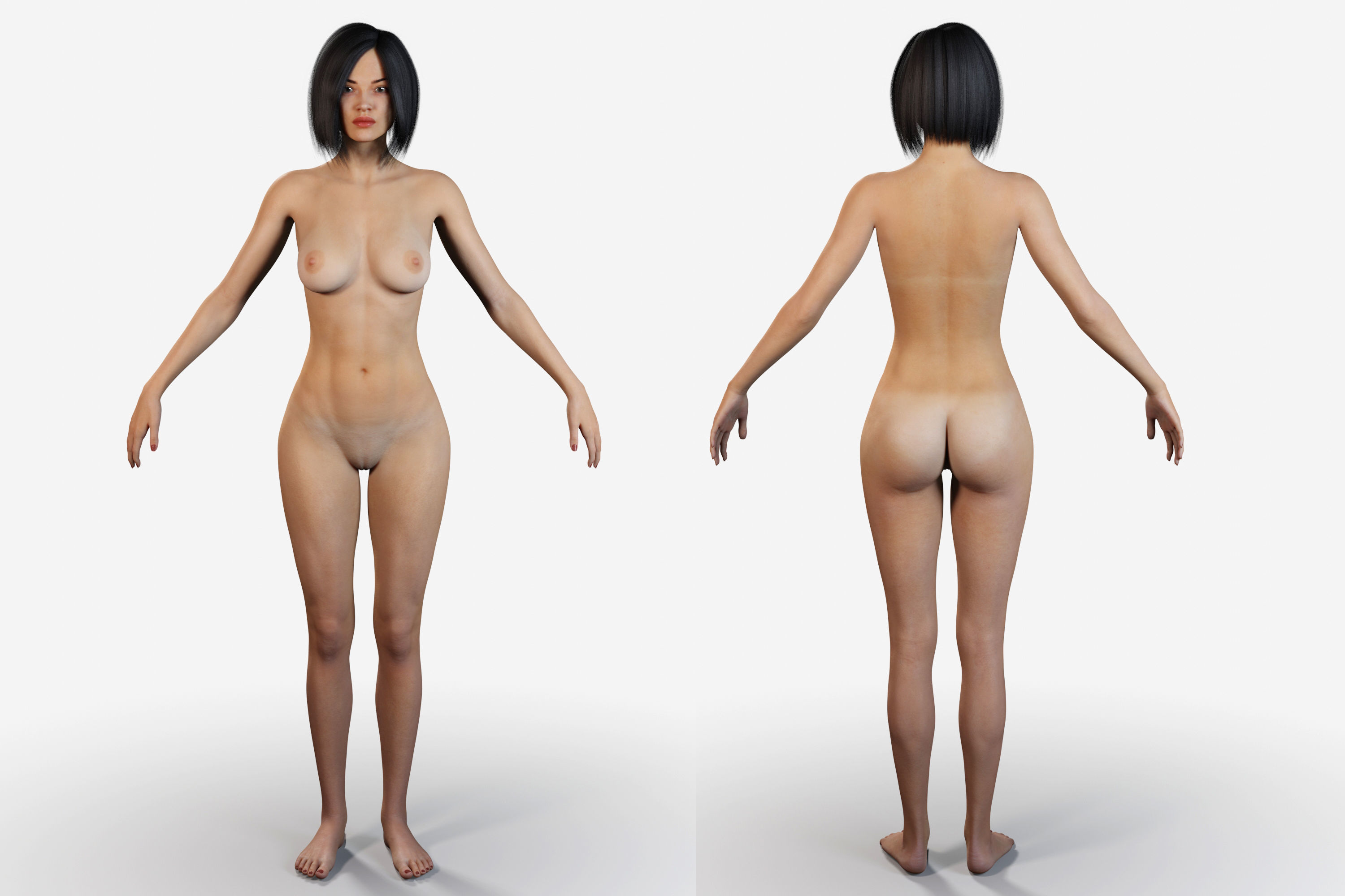 Naked Asian Woman Rigged Low-poly 3D model_7