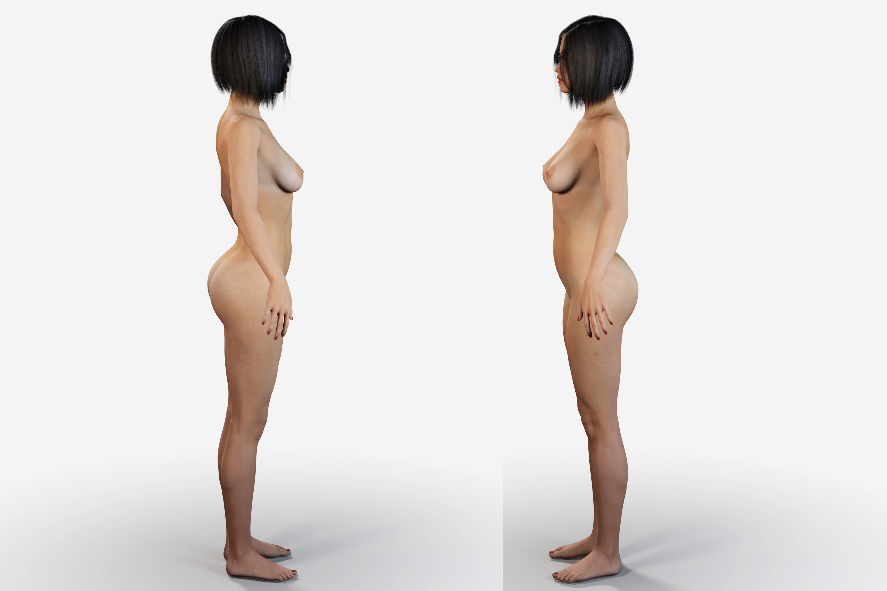 Naked Asian Woman Rigged Low-poly 3D model_8