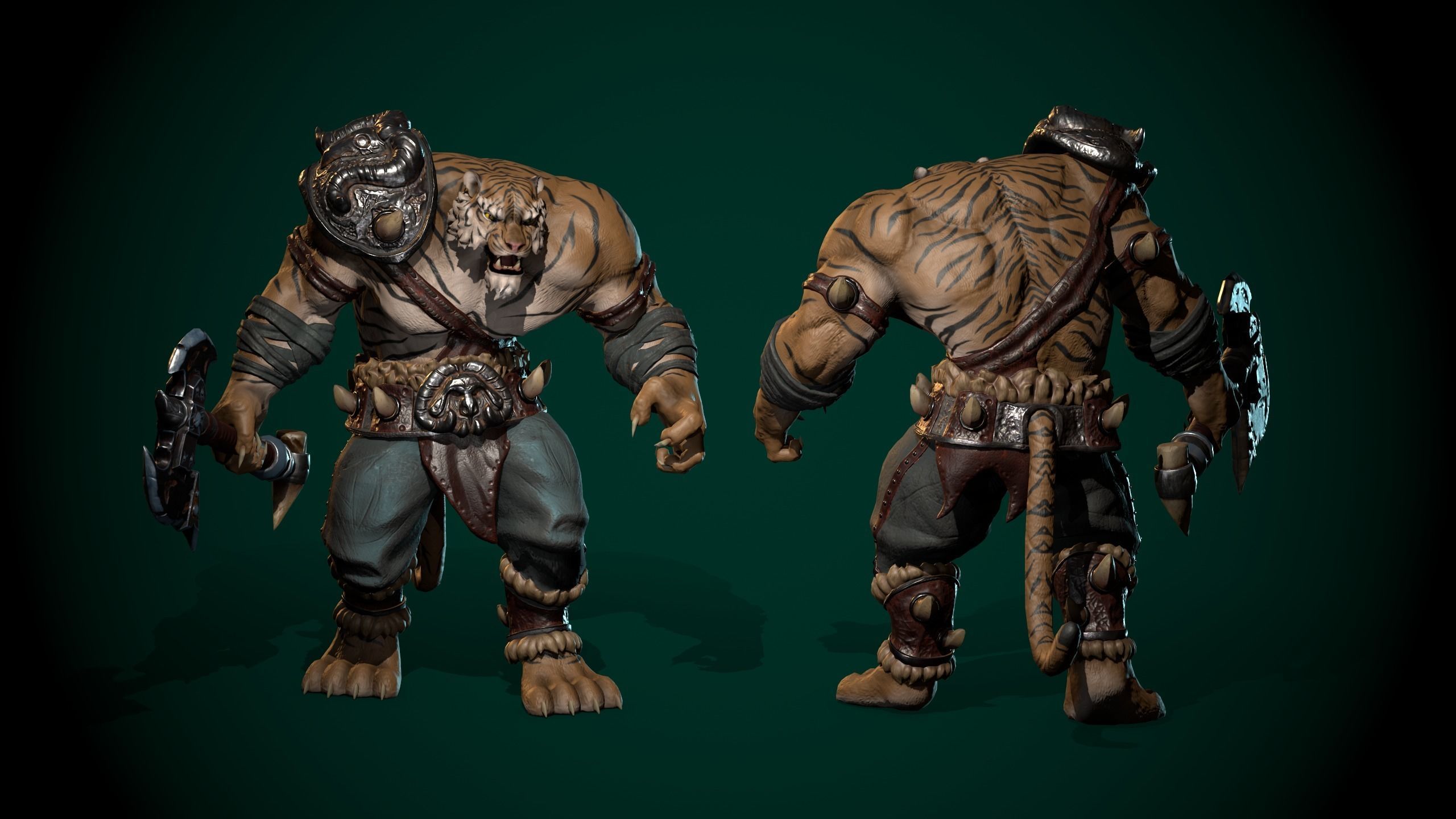 Tiger warrior Low-poly Animated 3D model Low-poly 3D model_3