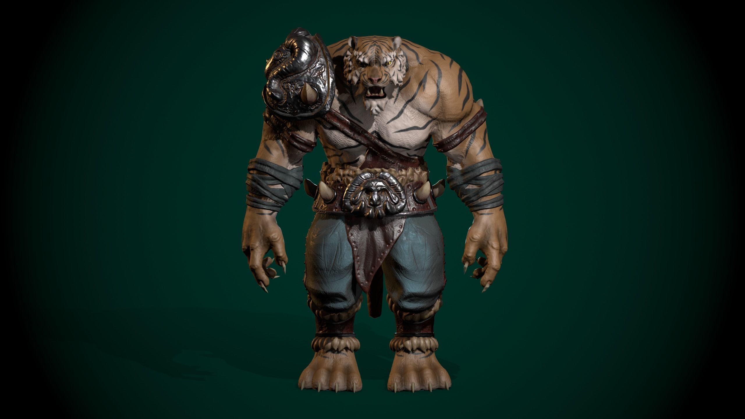 Tiger warrior Low-poly Animated 3D model Low-poly 3D model_5