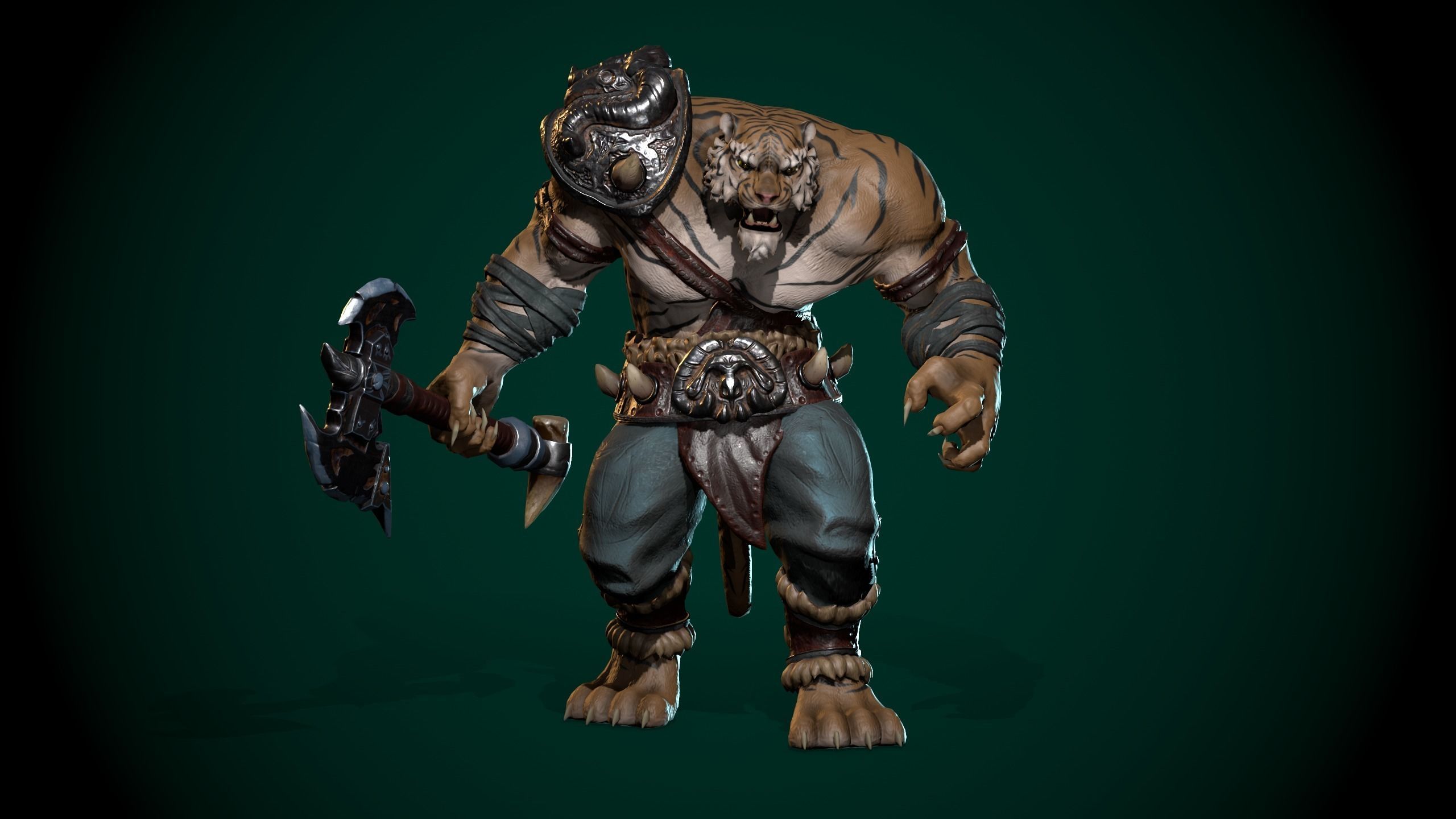 Tiger warrior Low-poly Animated 3D model Low-poly 3D model_0