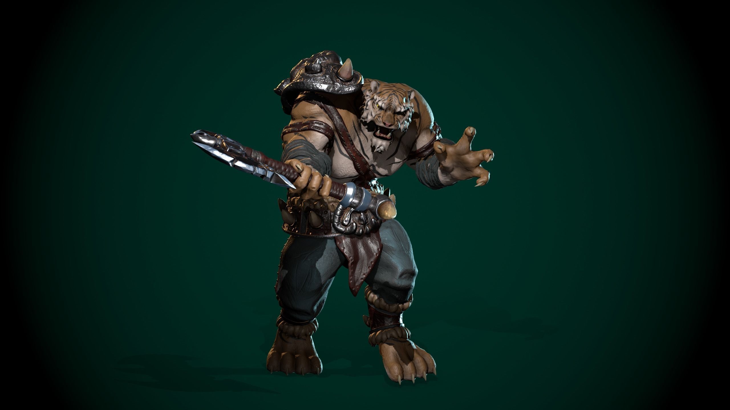 Tiger warrior Low-poly Animated 3D model Low-poly 3D model_13