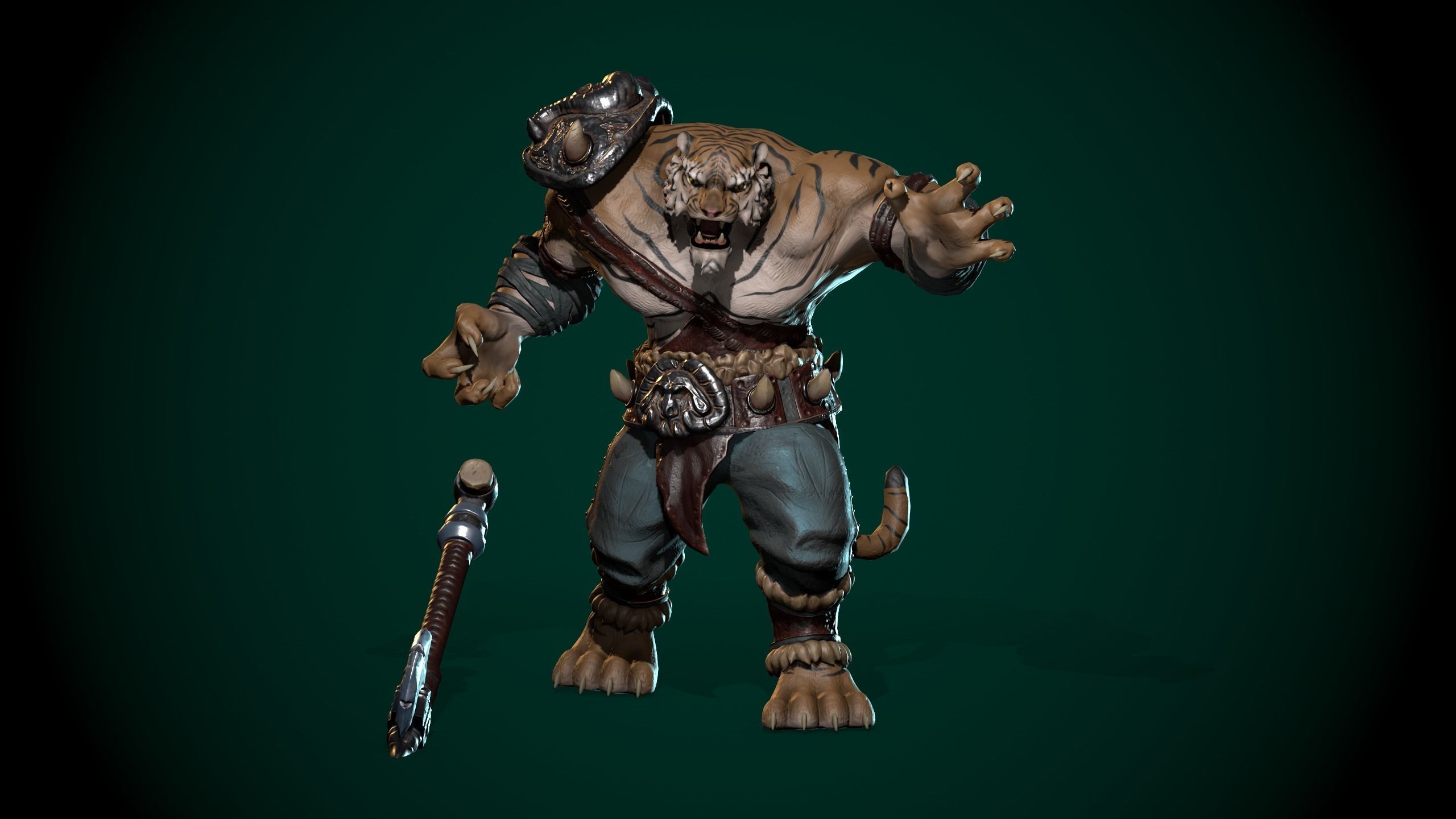 Tiger warrior Low-poly Animated 3D model Low-poly 3D model_15
