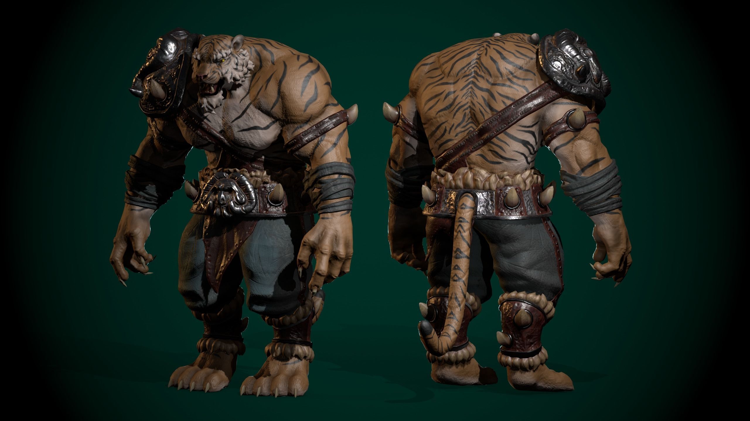 Tiger warrior Low-poly Animated 3D model Low-poly 3D model_7