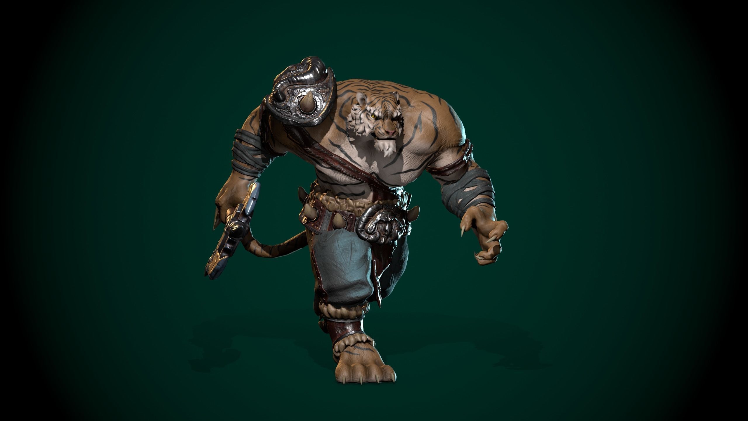 Tiger warrior Low-poly Animated 3D model Low-poly 3D model_17