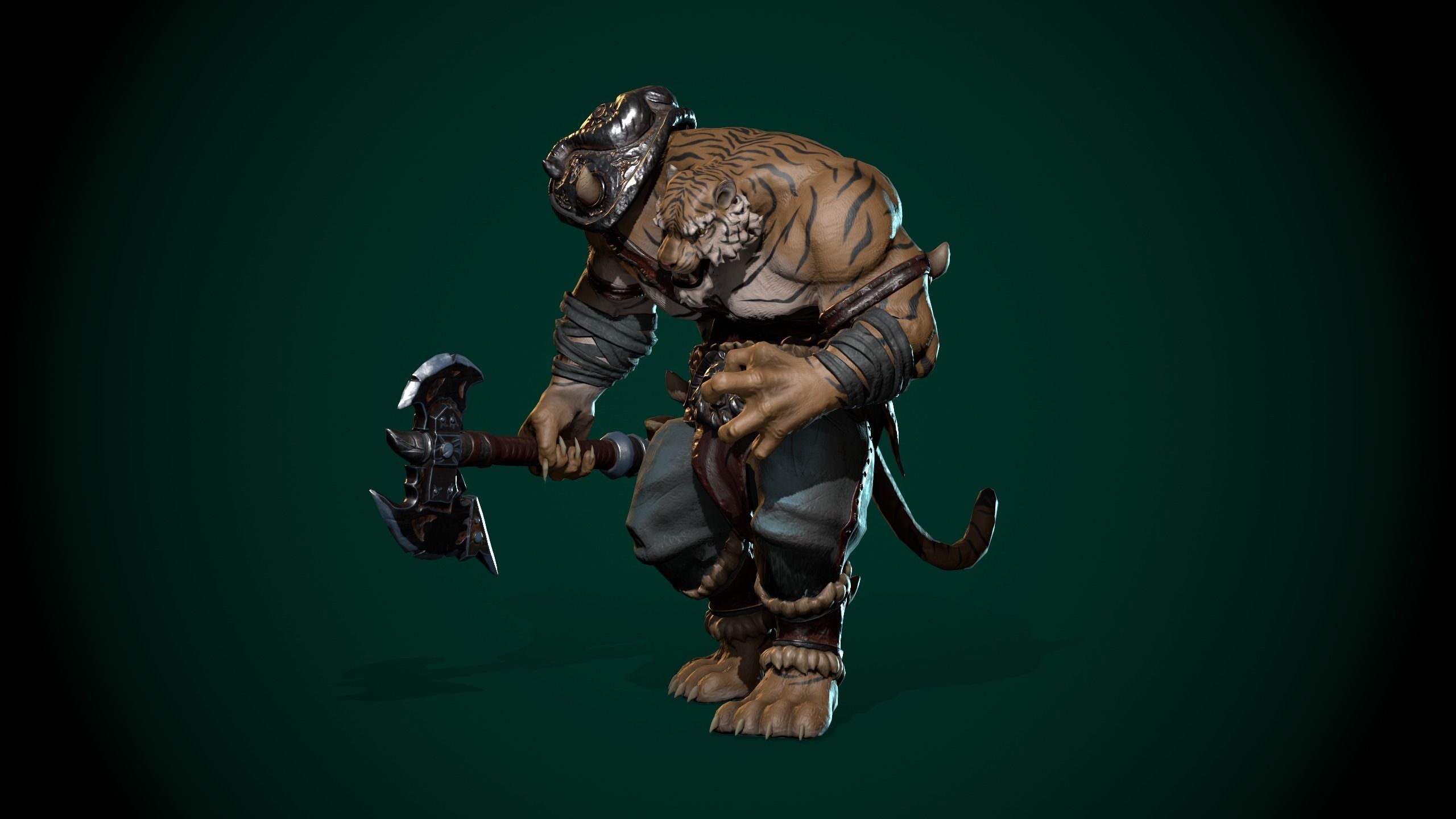 Tiger warrior Low-poly Animated 3D model Low-poly 3D model_19