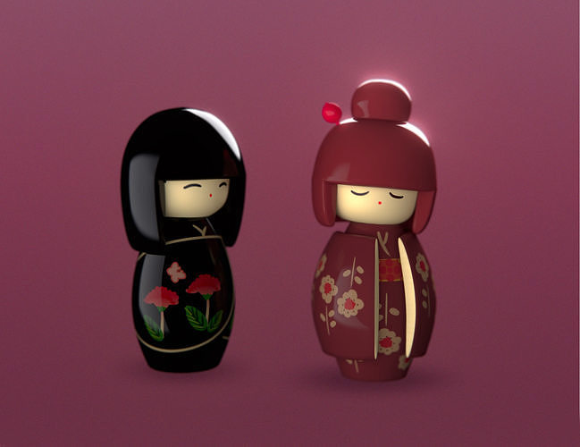 Kokeshi Dolls - Traditional Japanese Doll Low-poly 3D model