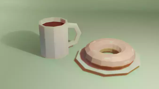 Low poly cup and donut