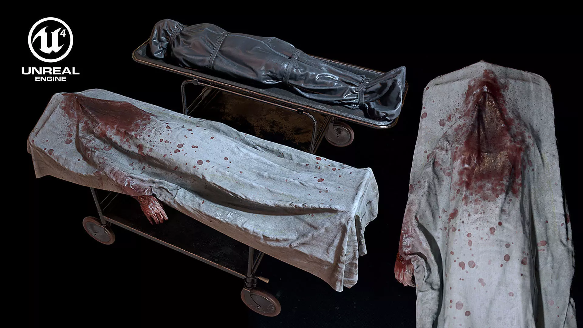 Corpses Bodybags set 1 UE4 Low-poly 3D model_0